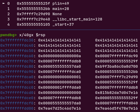 Stack layout showing the saved RBP and return address