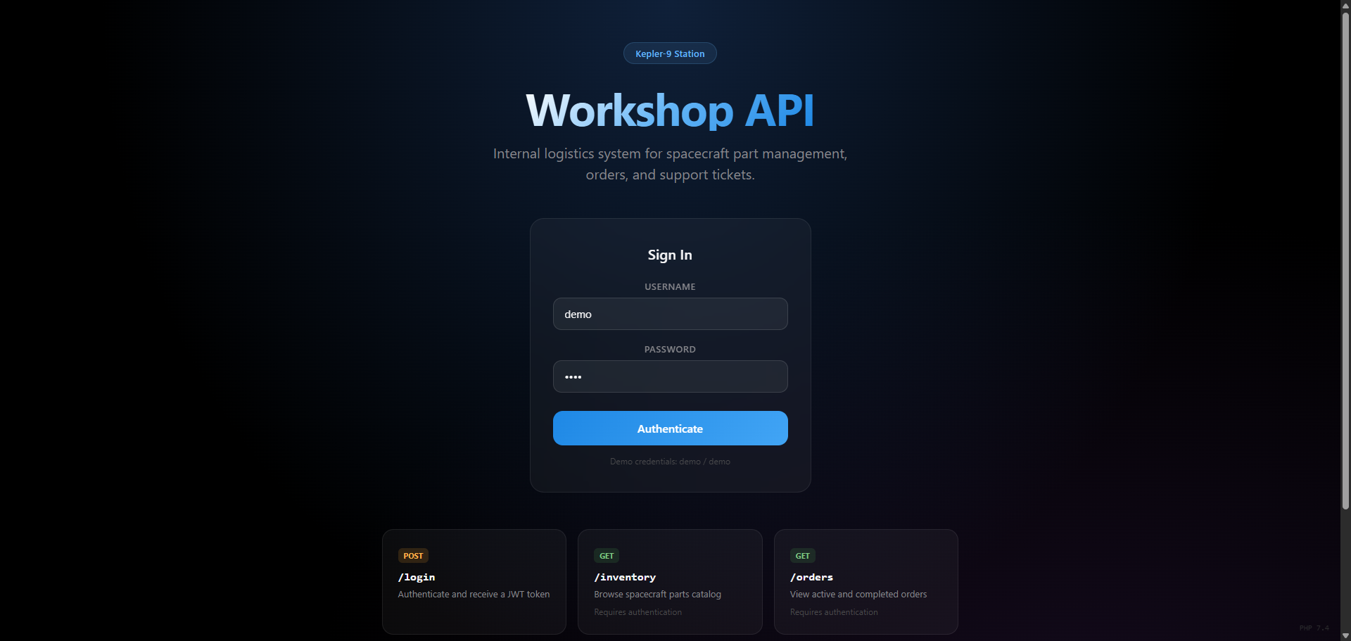 API root showing available endpoints