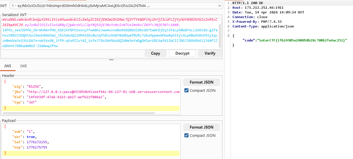 Burp Suite showing 200 OK with the flag
