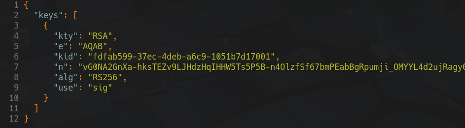 JWKS file created with the public key from JWT Editor