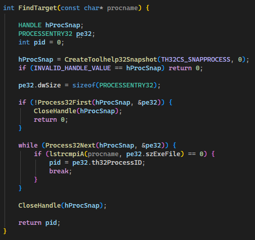 FindTarget function walking process list